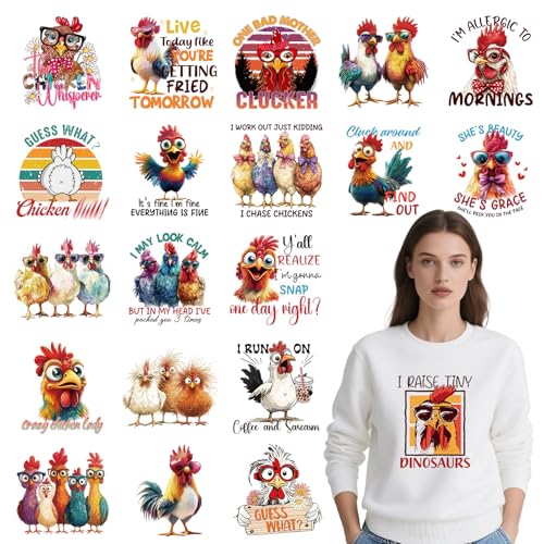 20 Pcs Funny Chicken DTF Transfers Ready to Press Iron on Patches - color: Funny Chicken