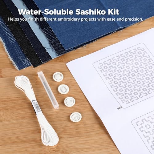 DORMIYA Sashiko Kit for Beginners, Water-Soluble Sashiko Thread and Needles Set, Pure Fabric Sashiko Stencil Kit, Versatile Sashiko Supplies, Embroidery Transfer Templates for DIY Crafts - color: Style 3
