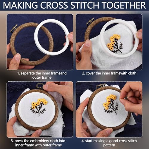 Framendino, 15 Pack Round Mini Embroidery Hoops 4 Inch Imitated Wood Display Frame Circle Cross Stitch Hoop Ring for Art Craft Sewing Hanging Ornaments - color: 4", size: 15 Pack