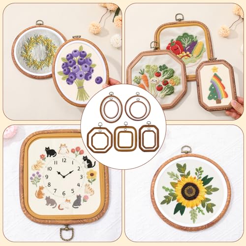 10Pcs Embroidery Hoop Frame, 10 Sizes Imitated Wood Cross Stitch Hoop, Oval Square Rectangle Embroidery Hoop for Cross Stitch, DIY Sewing Craft, Hanging Ornaments Decor, 5 Shape
