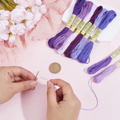 1 Box 65.6 Yards 8 Skeins 6 Ply Purple Cotton Variegated Friendship Bracelet String Cross Stitch Floss Gradient Yarn Embroidery Assorted Bulk Thread Set for Hand Sewing Making Crochet DIY - color: Purple Cotton Thread, size: 65.6 Yards