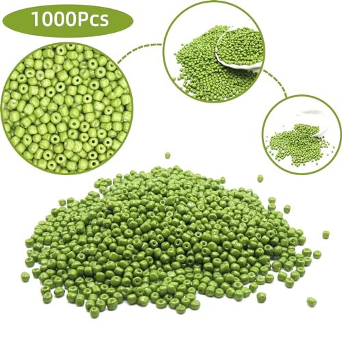 6/0 Craft Glass Seed Beads Bulk, 4mm 1000 Pcs Colorful Bracelet Beads Small for Jewelry Making, Waist, Hair, Neckalce Ring Earring DIY Art（Green） - color: Green