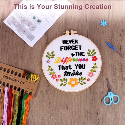 Haootadiy Beginner Embroidery Kit for Adults, Easy Cross Stitch Kit for Beginners and Adults, Full Embroidery Hoop Kit with Needles and Thread Included (Pattern 2) - color: Pattern 2