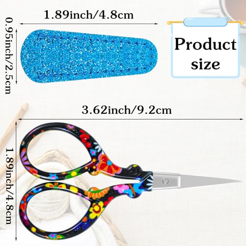 Crochet Scissors, Vintage Small Sewing Embroidery Scissors Sharp Crafting Threading with Leather Cover, Stainless Steel Black Flower Design Shears for Craft Art Work Manual Sewing Handicraft DIY Tool