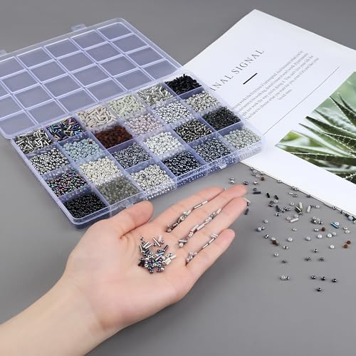 7500Pcs Black Glass Seed & Tube Bugle Beads Kit for Embroidery and Craft - color: F-Black