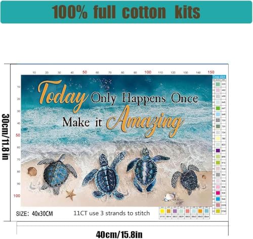 Sea Turtle Stamped Cross Stitch Kits for Adults -Beach Embroidery Kits for Beginners Adults,11 CT Patterns Dimensions Counted Cross Stitch Kits for Adults Arts Craft 12x16 inch - color: Cross stitch-34