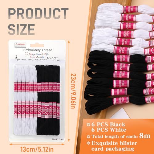 Embroidery Floss,12 Skeins Black and White Embroidery Thread - color: Black and White