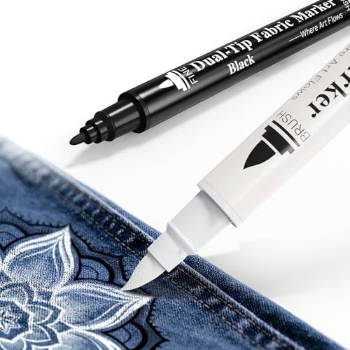 Fabric Markers Permanent for Clothes Dual Tip, Paint Pens for T-Shirt Drawing, Laundry Proof, Quick Dry, Suitable for Denim Canvas Shoes Fabric Crafts, 2 Pack (Black+White)