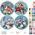 FREEBLOSS 4 Sets Embroidery Kit for Beginners Needlepoint Birds&Wreath Stamped Embroidery Starter Kit with Instructions, Needles, Threads, 2 Hoops 11.6"/29.5CM - style: Bird Wreath