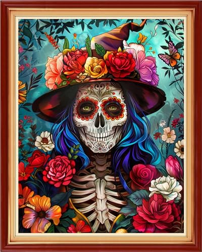 Artvxeay Stamped Cross Stitch Kits - Embroidery Kits for Beginners Cross Stitch Kits for Adults 11 CT Printed Patterns Needlepoint Kits - Flower Skeleton 16x20 inch - color: Flower Skeleton 16x20 inch