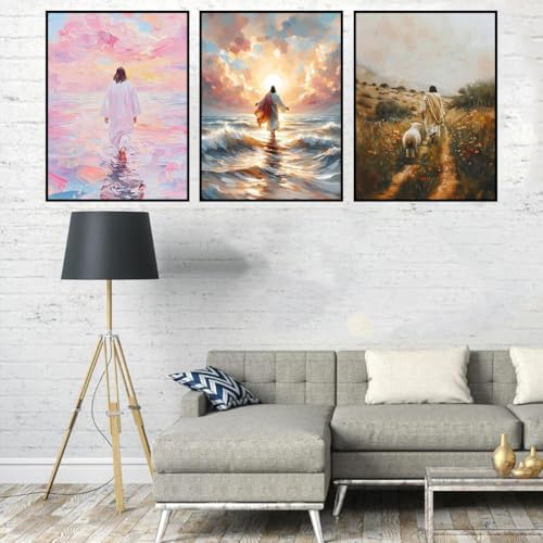 Dugsmgd 3 Pack Jesus Diamond Art Kits for Adults, Diamond Painting 12x16in - color: 3 Pack Jesus
