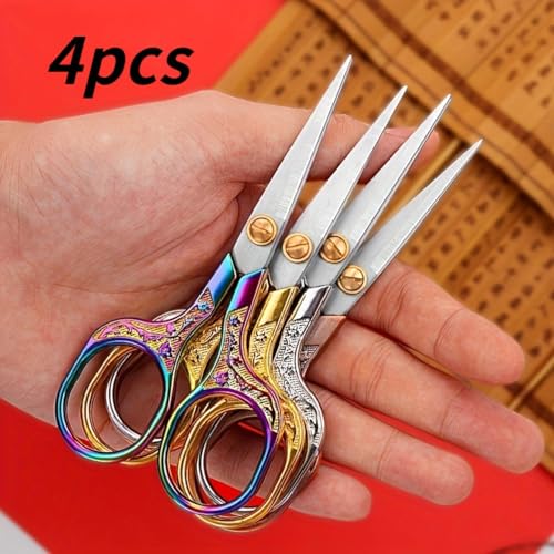 4 Pairs 5 Inch Sewing Embroidery Scissors Stainless Steel Flower Pattern Stork Vintage European Style Crochet Small Sewing shears