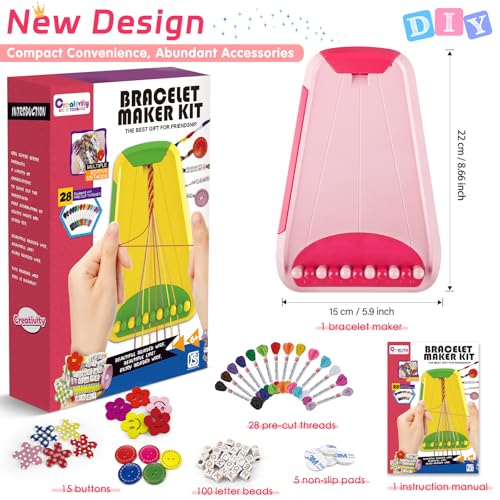 Maynacs Friendship Bracelet Making Kit for Girls 8-12, 28 Pre-Cut Threads - color: Pink/Red