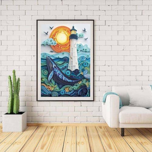 ZQEATRY Moon Lighthouse Special Shape Diamond Art Kits for Adults Beginners,DIY Sea Dolphin Crystal Rhinestones Diamond Painting Kit for Adults,5D Diamond Art Painting for Home Wall Decor 12 X 16inch - color: Moon Lighthouse