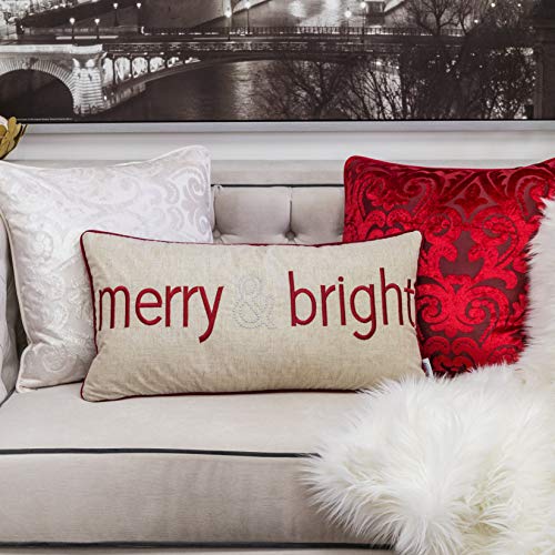 Embroidery Velvet Throw Pillow Cover, Merry Christmas Series (Natural) - color: Natural