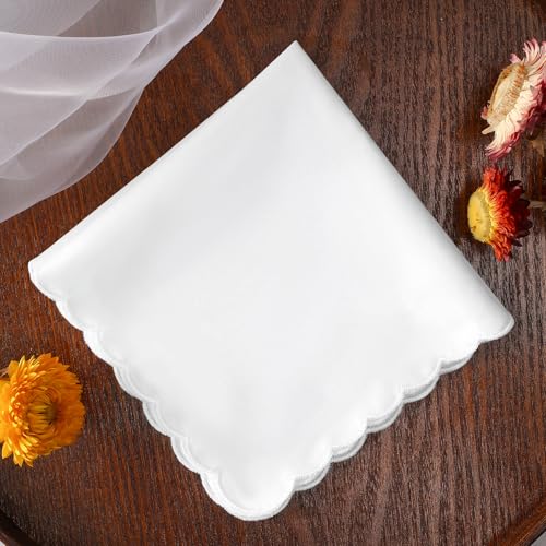 White Handkerchiefs for Women Soft Cotton Women’s Handkerchiefs - color: Scalloped Edge - 6pcs