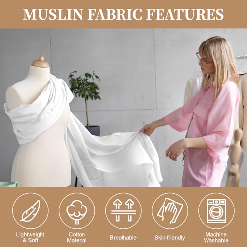 100% Cotton Muslin Fabric, 59 Inch X 2 Yards White Fabric by The Yard - color: Bleached, size: 2 Yards