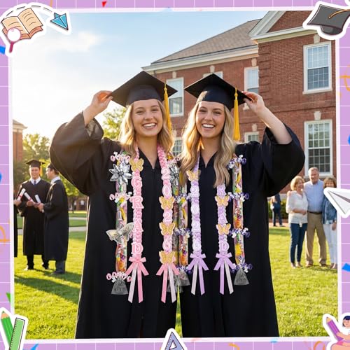JenPen 2026 Graduation Leis Candy Lei Kit, 2026 Graduation Ribbon Woven Double Braided Necklace DIY Kit for High School College Women Men Graduate Gift Party Supplies - color: Purple White
