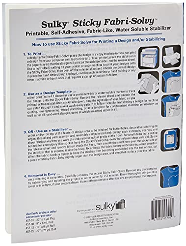 Sulky Sticky Fabri-Solvy Stabilizer 8.5"X11" 12/Pkg