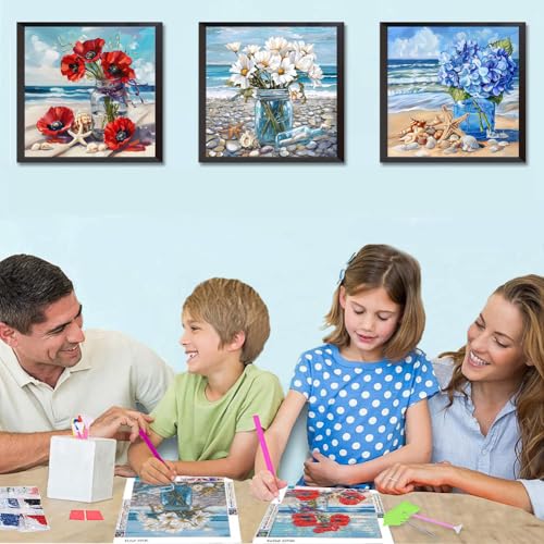 NEGEKFKX 3 Pack Beach Cross-Stitch Kits for Adults Beginners - color: Diamond painting-3pack-2