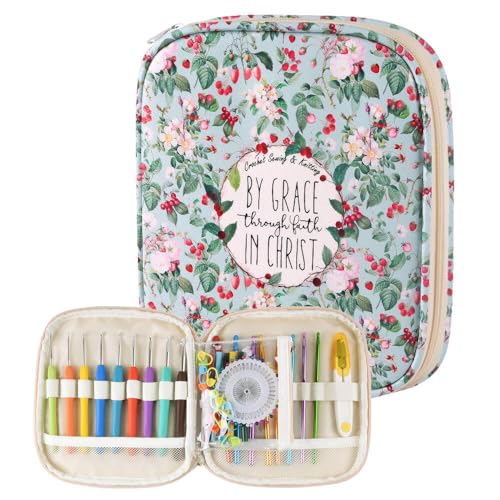 Crochet Hook Case,Portable Zipper Storage Organizer Bag for Crochet Hooks, Knitting Needles, Project & Sewing Supplies, Lightweight,Easy to Hold (No Accessories Included).Green Red Gruit - color: green red fruit