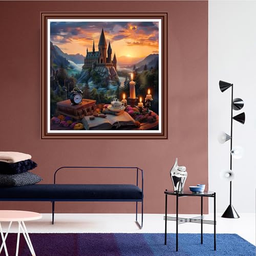 Dimensean Counted Cross Stitch Kit for Beginners, 11CT Unprinted Cross-Stitch Kit Easy Patterns Needlepoint Kit Cross Stitching Embroidery Kit Supplies-Castle Scenery 18x18 inch - color: ColorDIY16