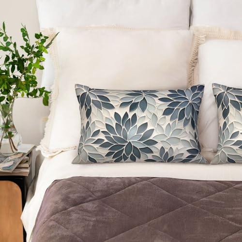 Satin Pillowcase for Hair and Skin Abstract Modern Blue-Gray Floral Super Soft and Cooling Similar to Silk Pillow Case 1 Pack with Hidden Zipper Silky Soft Zippered Satin Pillowcase20 x30 - color: Abstract Modern Blue-gray Floral