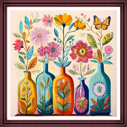Redxing Stamped Cross Stitch Kits Full Range of Embroidery Starter Kits- Needlepoint Counted Cross Stitch Kits for Beginner Adults 11CT Printed Embroidery Kit-Colorful Flower vase 18x18 inch - color: Artskits33