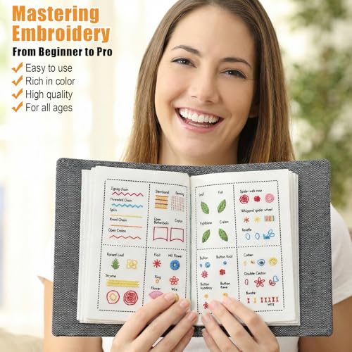 Kegeeei 1 Set Portable Embroidery Stitch Book Kit, Embroidery Sampler Practice Book with Complete Sewing Set, All-Scenario Stitch Guide & Tutorials for Beginners & Craft Lovers