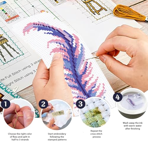 ORIGACH 6 Pack Feather Cross Stitch Bookmark Kit - style: Feather