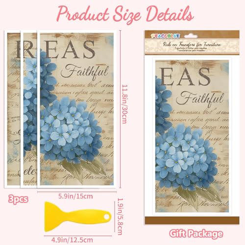 Peacoblue Hydrangea Pattern Rub On Transfers for Furniture Craft 6"x12" - style: Hydrangea Pattern