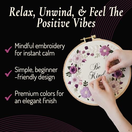 Unwynd Embroidery Kit Floral Theme for Beginners, Satin Stitch Hand Embroidery Kit for Adults, Easy DIY Crafts, Starter Set with Flower Pattern (Floral) - style: Floral - Pack of 1