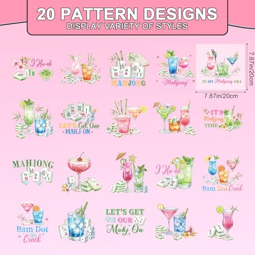 Rngmsi Dtf Transfers Ready to Press - 20 Pcs Mahjong Iron on Patches for T-Shirts, Funny Mahjong Iron on Stickers Heat Transfer Vinyl Decals for DIY Fabric Clothes Decor - style: Mahjong