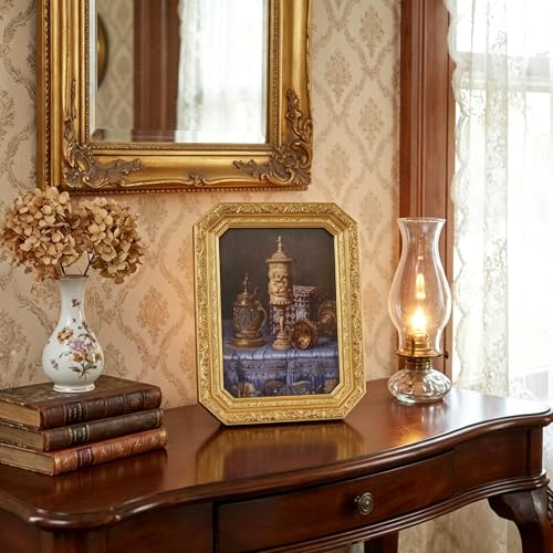 Vintage Picture Frames 5x7 Octagon Gold Antique Ornate Picture Frames for Tabletop and Wall Mount with Glass Front Retro Home Decor Old Fashioned Victorian Photo Gallery Wall Decor - color: Gold, size: 5x7