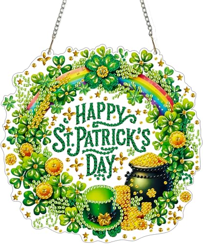 ZeeLionArt Hanging Diamonds Art kit for Adult,Saint Patrick Wreath Pendant Diamonds Painting Art Kit,7.0x7.1inch Acrylic Diamonds Painting Board Kit Ornament, Special Crystal Diamond Hanging Ornament - color: DP02581