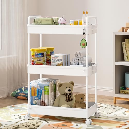 Ronlap 3 Tier Slim Rolling Storage Cart with Wheels Utility Organizer,White - color: White