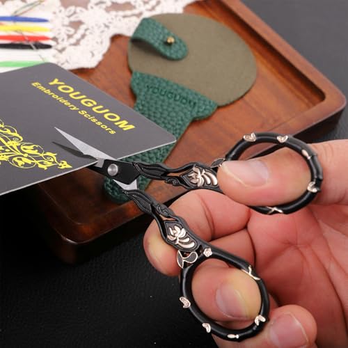 YOUGUOM Sewing Embroidery Scissors with Cover, Crochet Snips - color: Golden Black