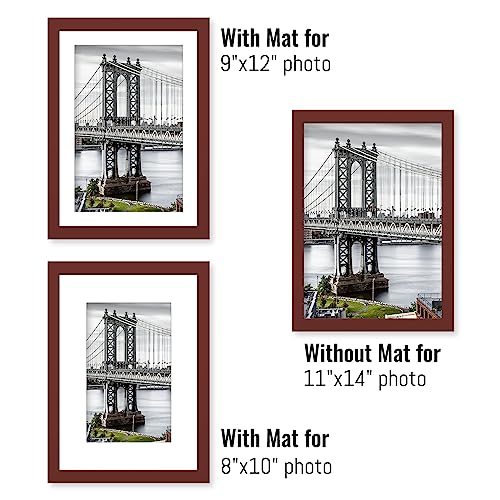 11x14 Picture Frames Solid Wood Display Pictures 9x12 or 8x10 with Mat or 11x14 Frame without Mat Poster Photo Frame Art with 2 Mats for Wall Mounting or Table Top(Red) - color: Red, size: 11x14 inch