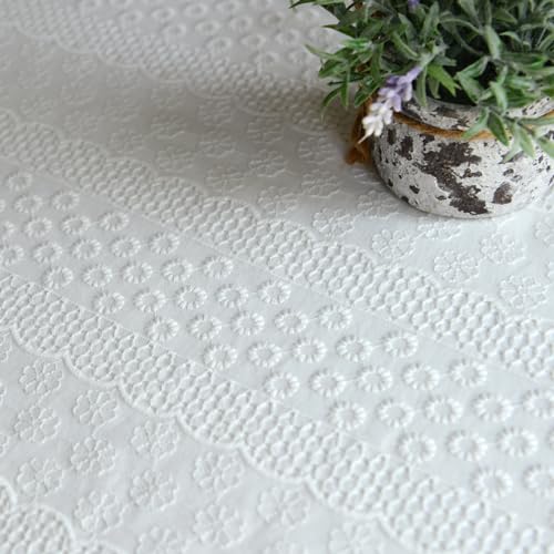 ARTMAGIC White Ruffled Lace Cotton Rectangular Tablecloth, 60"x84" - size: 84" x 60" (Rectangular)