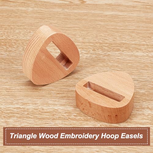 OLYCRAFT 4pcs Embroidery Hoop Display Stand Triangle Wood Base 2.2 x 2.2 Inch Embroidery Hoop Wood Hoop Easels Embroider Hoop Holder Accessories for Embroider Cross Stitch Stand Decor