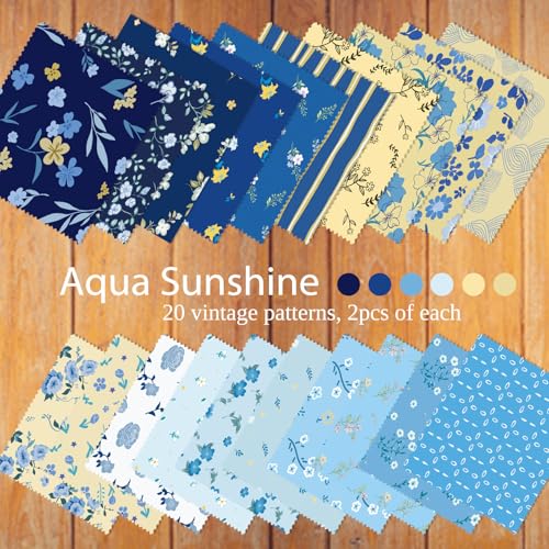 5" Fabric Squares, Cotton Squares, Blue Charm Pack Fabric for Quilting - color: Aqua Sunshine