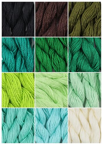 KCS 328 Yards(300 Meters) Mercerized Pearl Cotton Crochet Needlepoint Thread,Size 5, 12 skeins,Mixed Color 02 - color: 12color02, size: 12 skeins