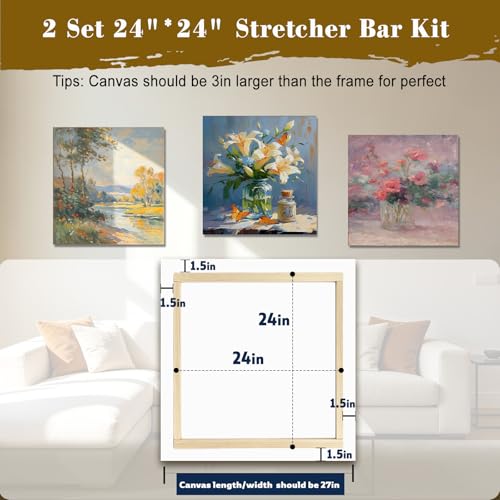 2 Set 24x24 in Canvas Stretcher Bars for Painting Embroidery Needlepoint - size: 2Pack 24x24In