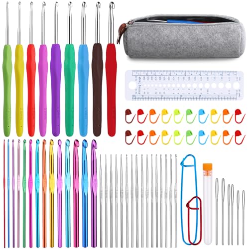Mayboos 72 Pcs Crochet Hooks Set, Crochet Hooks Kit - size: 9 Sizes+30 Pcs AlumHook