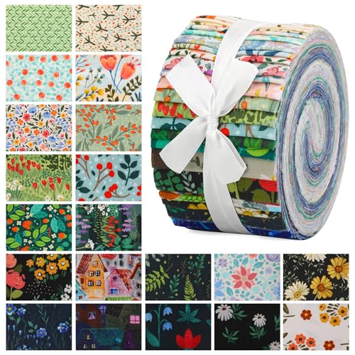 ZMAAGG Jelly Roll Fabrics-32PCS Quilting Fabric, Floral Fabric Strip Bundle - color: Green