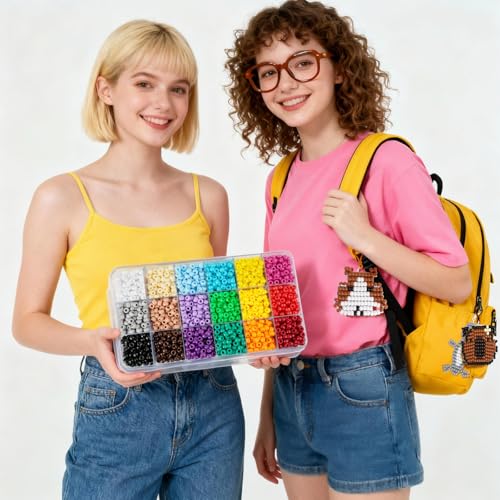 Pony Beads for Crafts, Keychain Making Kit Bead Pets DIY Crafts Jewelry Making Kit for Bracelets Bag Charm Necklaces Key Chains - color: rainbow color pony beads