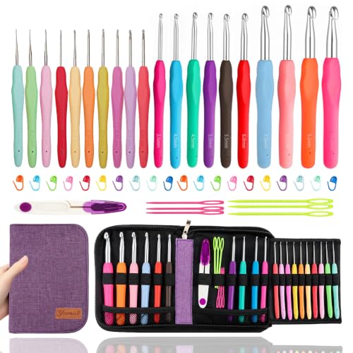 Yarniss 20 Sizes Ergonomic Crochet Hooks Set for Beginner 0.5mm-10mm - size: 20 Size(0.5~10.0mm) Purple
