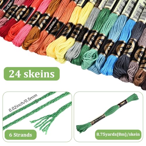 24 Skeins 210 Yards Colorful Embroidery Floss Variegated Gradient Cross Stitch Thread Needlepoint Friendship Bracelets Yarn String Threads Bulk for Hand Sewing Bracelet Making Craft Knitting - color: Mixed Color