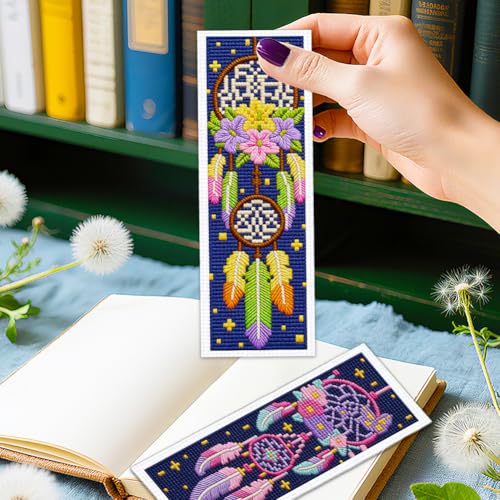 ORIGACH 6 Set Dream Catcher Cross Stitch Bookmark Kit for Beginner - style: Dream Catcher