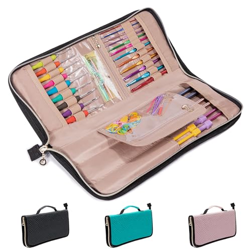 MYBAGZING Crochet Hook Case Organizer, Knitting Needle Case up to 14 Inches - color: Black, size: 14 Inches